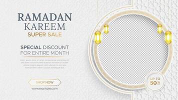 Ramadan Kareem Sale Banner Islamic Ornament Lantern Background, Ramadan sale social media post with empty space for photo vector