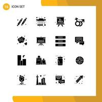 User Interface Pack of 16 Basic Solid Glyphs of carbon dioxide symbol formula female gender Editable Vector Design Elements