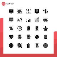 Pictogram Set of 25 Simple Solid Glyphs of web media marketing communication people Editable Vector Design Elements