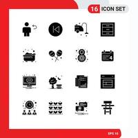 Set of 16 Vector Solid Glyphs on Grid for interior cabinets arrows left boxes cleaning Editable Vector Design Elements