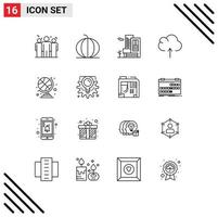 Group of 16 Modern Outlines Set for sports ball upload vegetable data estate Editable Vector Design Elements