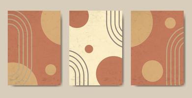 Set of minimal geometric artistic design posters, vector template with primitive shapes elements