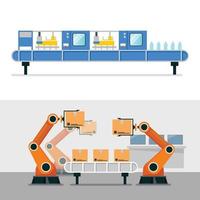 brazo robot de automatización y máquina de cinturón en fábrica industrial inteligente vector