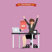 Business woman shopping online on a laptop vector