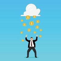 Success businessman with cloud and money rain vector