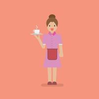 Waitress character serve a cup of coffee vector