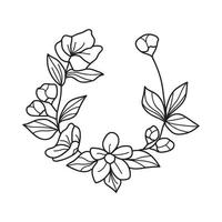 poner corona floral con hojas y bayas, elemento de diseño de corona de laurel, mano simple dibujada para invitación de boda, tarjeta de saludo, flores aisladas en fondo blanco. vector