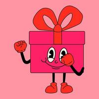 Gift. 30s cartoon mascot character 40s, 50s, 60s old animation style.Valentine's Day concept vector