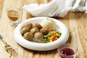 Kotbular Swedish Meatball with Lingonberry and Mushroom Sauce. photo