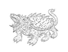 Tarasque Dragon Medieval Style Line Art Drawing vector