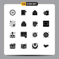 User Interface Pack of 16 Basic Solid Glyphs of location out email logout door Editable Vector Design Elements