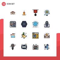 Modern Set of 16 Flat Color Filled Lines and symbols such as seo gear idea plummet bulb medal Editable Creative Vector Design Elements