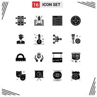 Set of 16 Vector Solid Glyphs on Grid for student badge web army sidebar Editable Vector Design Elements