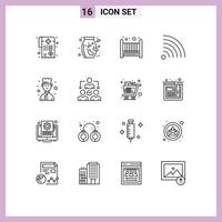 Group of 16 Outlines Signs and Symbols for delegate cook bad chef rss Editable Vector Design Elements