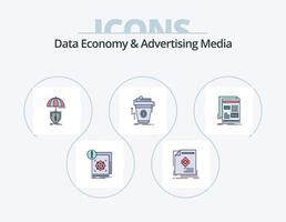 economía de datos y línea de medios publicitarios paquete de iconos llenos 5 diseño de iconos. café. producto. transferir. sitio web. video vector