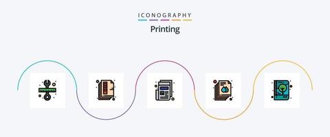 Printing Line Filled Flat 5 Icon Pack Including book. print. color. page. print vector