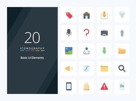 20 Basic Ui Elements Flat Color icon for presentation vector