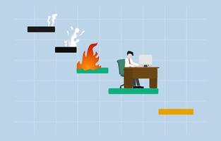 Workflow and time management to complete project on time, work fast and efficiently, productive worker concept, businessman working on gantt's chart with fire following behind. vector