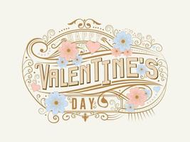 Happy Valentine's day beautiful vintage text, hand lettering typography poster white background. Vector illustration. Romantic quote postcard, card, invitation, banner template.