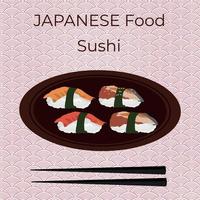 Sushi, traditional Japanese food. Asian seafood group. Template for sushi restaurant, cafe, delivery or your business vector