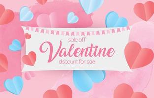 Valentine's sale Paper cut elements in shape of heart flying on frame and discount for sale on pink background. Vector symbols of love for Happy Valentines Day. greeting card design.