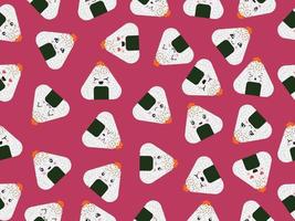 Seamless onigiri pattern. Vector design of Asian cuisine isolated on a pink background