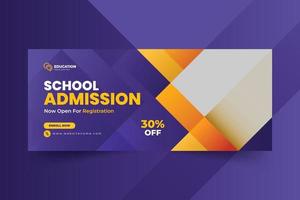 diseño de portada de la línea de tiempo de admisión a la escuela y banner web