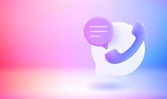 Call center support concept with telephone tube and speech cloud. 3D vector banner with copy space