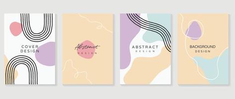 Abstract design cover set vector illustration. Creative background template with abstract colored organic shapes and line arts. Design for greeting card, invitation, social media, poster, banner.