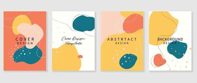 Abstract design cover set vector illustration. Creative background template with abstract colored organic shapes and line arts. Design for greeting card, invitation, social media, poster, banner.