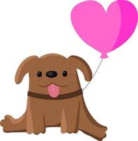 Cute valentine cartoon dog with a pink heart balloon. Vector illustration for card, poster, flyer or social.