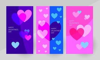 Happy Valentines day vector banner, social media stories template, background design. Vector illustration in vivid colors.
