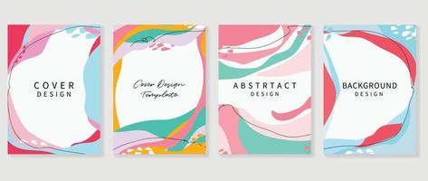 Abstract design cover set vector illustration. Creative background template with vibrant color painting organic shapes and line art. Design for greeting card, invitation, social media, poster, banner.