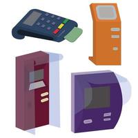 A set of bank terminals of different types. Vector illustration isolated on white background.