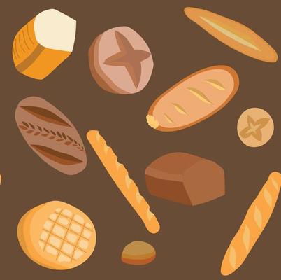 bakery products on a brown background. Seamless pattern. Vector illustration.