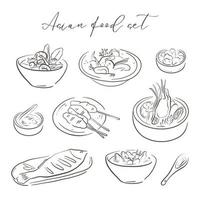 Set of hand drawn asian food elements vector