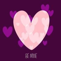 Happy Valentines Day poster with big pink heart and little hearts around with text Be mine. vector