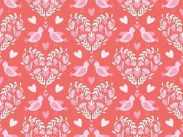 Seamless Pattern for Valentine's day with birds and leaves. Vector background