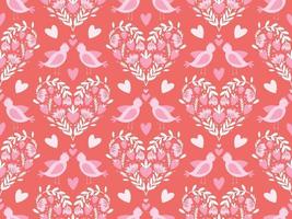 Seamless Pattern for Valentine's day with birds and leaves. Vector background