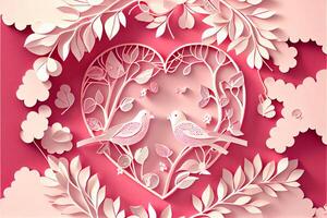 love, Valentine's day. February 14th. Paper cut style 3D ai generated art photo