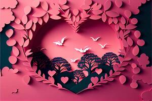 love, Valentine's day. February 14th. Paper cut style 3D ai generated art photo