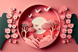 love, Valentine's day. February 14th. Paper cut style 3D ai generated art photo