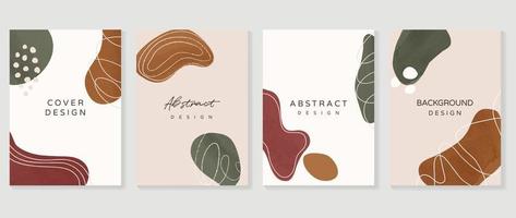 Abstract design cover set vector illustration. Creative background template with earth tone watercolor organic shapes and line arts. Design for greeting card, invitation, social media, poster, banner.