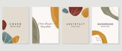 Abstract design cover set vector illustration. Creative background template with earth tone watercolor organic shapes and line arts. Design for greeting card, invitation, social media, poster, banner.