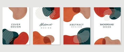 Abstract design cover set vector illustration. Creative background template with abstract watercolor organic shapes and line arts. Design for greeting card, invitation, social media, poster, banner.