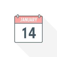 14th January calendar icon. January 14 calendar Date Month icon vector illustrator