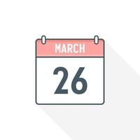 26th March calendar icon. March 26 calendar Date Month icon vector illustrator
