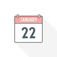 22nd January calendar icon. January 22 calendar Date Month icon vector illustrator