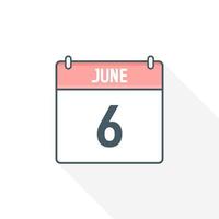 6th June calendar icon. June 6 calendar Date Month icon vector illustrator