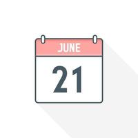 21st June calendar icon. June 21 calendar Date Month icon vector illustrator